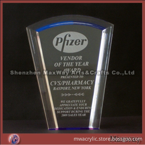 Ingenious Polished Cyan Fan-shaped PMMA Trophy/Paperweight/Pressie